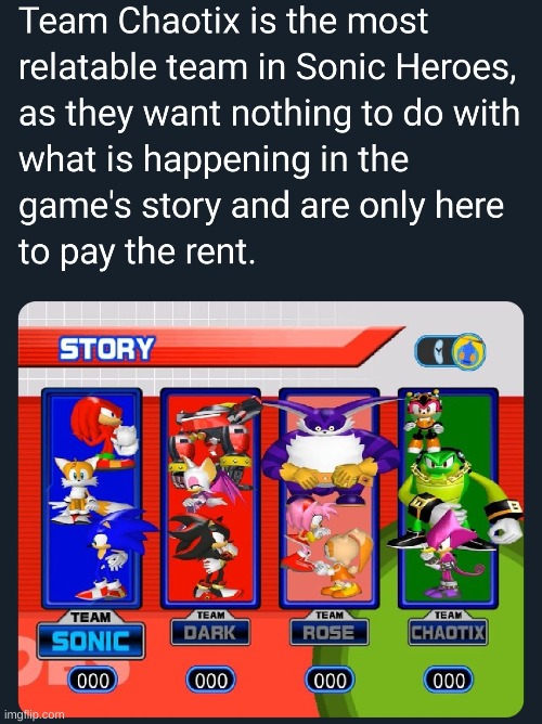 team dark and team chaotix reign superior over the others istg | made w/ Imgflip meme maker