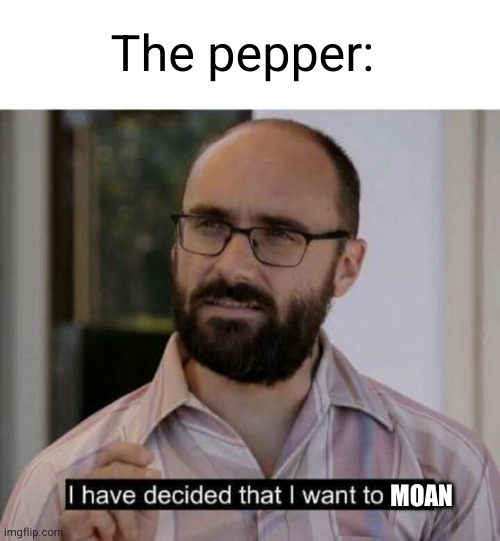 I have decided that I want to die | MOAN The pepper: | image tagged in i have decided that i want to die | made w/ Imgflip meme maker