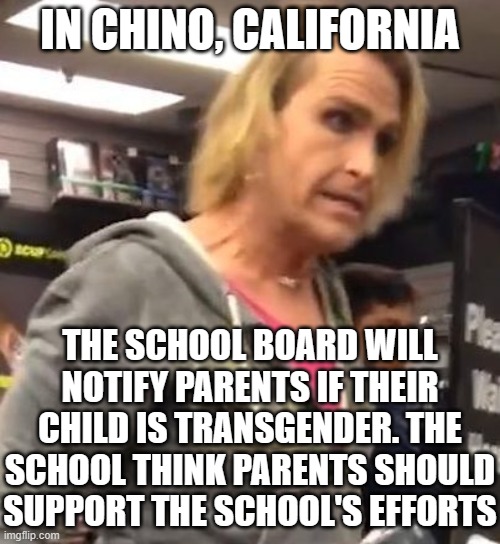 It's ma"am | IN CHINO, CALIFORNIA; THE SCHOOL BOARD WILL NOTIFY PARENTS IF THEIR CHILD IS TRANSGENDER. THE SCHOOL THINK PARENTS SHOULD SUPPORT THE SCHOOL'S EFFORTS | image tagged in it's ma am | made w/ Imgflip meme maker
