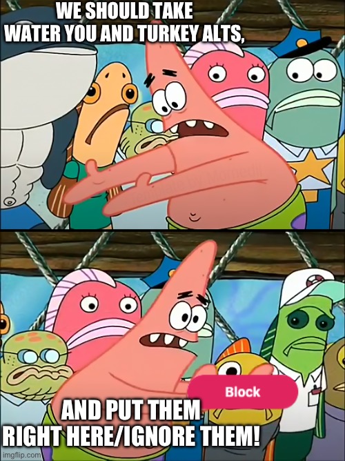 We Should Take Bikini Bottom | WE SHOULD TAKE WATER YOU AND TURKEY ALTS, AND PUT THEM RIGHT HERE/IGNORE THEM! | image tagged in we should take bikini bottom | made w/ Imgflip meme maker