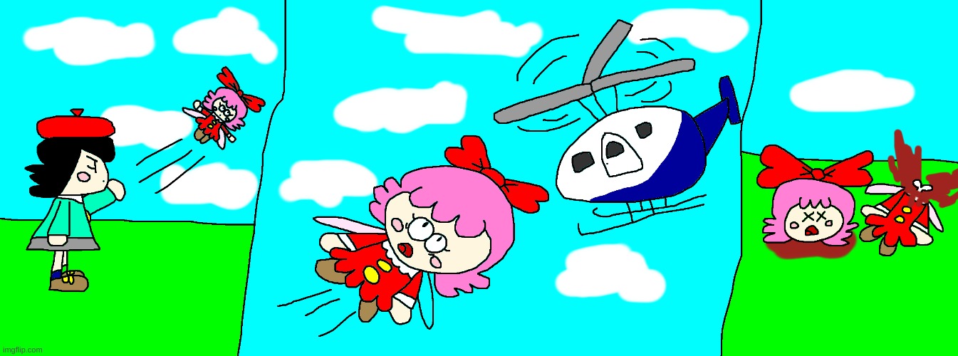 Adeleine threw Ribbon to the helicopter and it kills her | image tagged in kirby,gore,blood,funny,fanart,parody | made w/ Imgflip meme maker