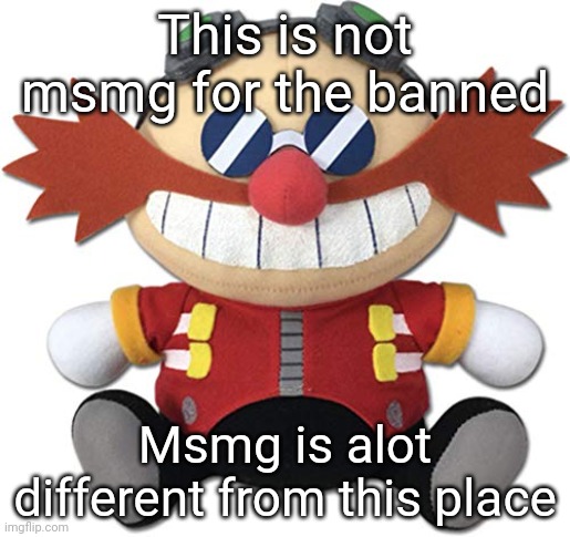 Eggman plush | This is not msmg for the banned; Msmg is alot different from this place | image tagged in eggman plush | made w/ Imgflip meme maker