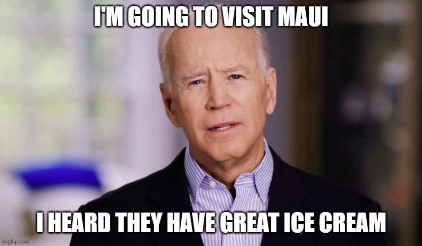 Joe Biden 2020 | I'M GOING TO VISIT MAUI; I HEARD THEY HAVE GREAT ICE CREAM | image tagged in joe biden 2020 | made w/ Imgflip meme maker
