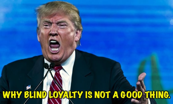 Trump Rage | WHY BLIND LOYALTY IS NOT A GOOD THING. | image tagged in trump rage | made w/ Imgflip meme maker