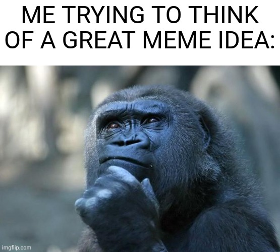 Think,Think..... | ME TRYING TO THINK OF A GREAT MEME IDEA: | image tagged in deep thoughts,thinking | made w/ Imgflip meme maker
