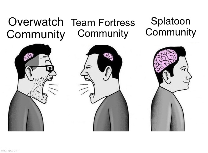 Small Brain Small Brain Big Brain | Splatoon Community; Team Fortress Community; Overwatch Community | image tagged in small brain small brain big brain | made w/ Imgflip meme maker