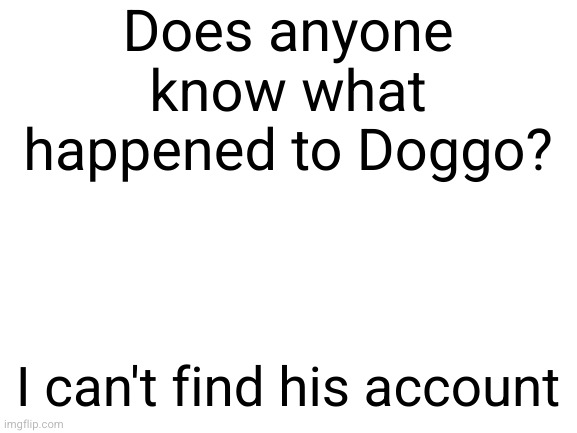 Blank White Template | Does anyone know what happened to Doggo? I can't find his account | image tagged in blank white template | made w/ Imgflip meme maker