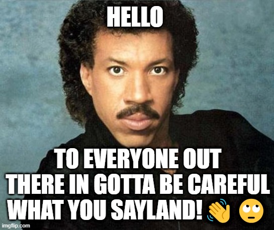 Lionel Richie Hello | HELLO; TO EVERYONE OUT THERE IN GOTTA BE CAREFUL WHAT YOU SAYLAND!👋🙄 | image tagged in lionel richie hello | made w/ Imgflip meme maker