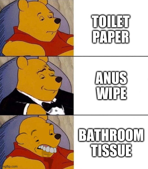 Like, seriously. Who the hack calls it 'bathroom tissue'?!? | TOILET PAPER; ANUS WIPE; BATHROOM TISSUE | image tagged in best better blurst,toilet paper,anus,you have been eternally cursed for reading the tags | made w/ Imgflip meme maker