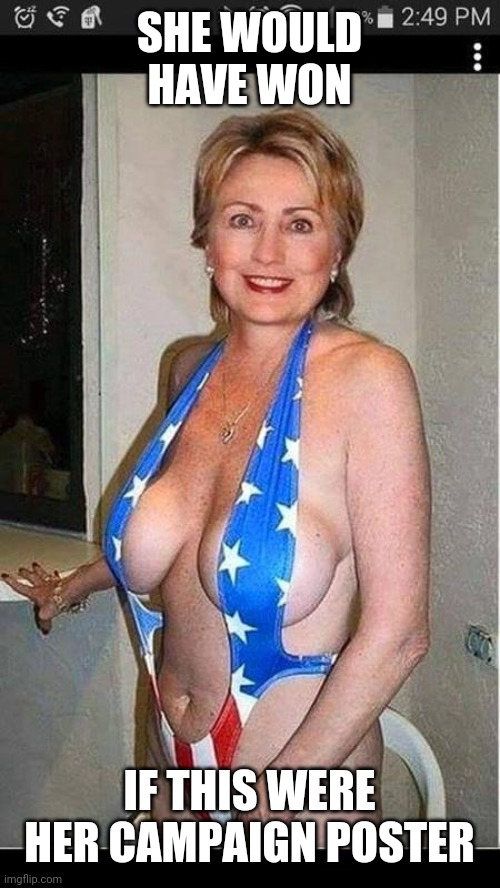 Hillary Clinton  | SHE WOULD HAVE WON IF THIS WERE HER CAMPAIGN POSTER | image tagged in hillary clinton | made w/ Imgflip meme maker