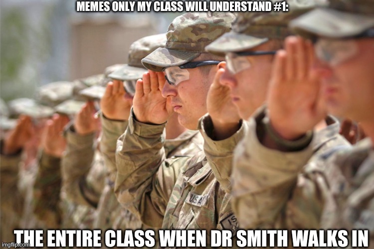 Memes only my class will understand #1 | MEMES ONLY MY CLASS WILL UNDERSTAND #1:; THE ENTIRE CLASS WHEN DR SMITH WALKS IN | image tagged in so true memes,school | made w/ Imgflip meme maker