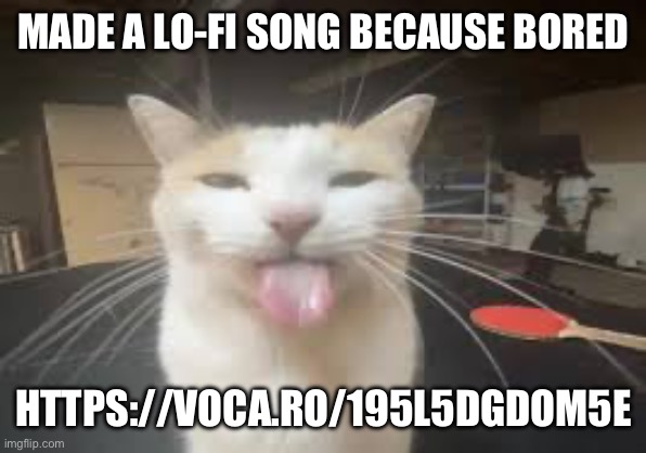 https://voca.ro/195l5DgdOM5E | MADE A LO-FI SONG BECAUSE BORED; HTTPS://VOCA.RO/195L5DGDOM5E | image tagged in cat | made w/ Imgflip meme maker