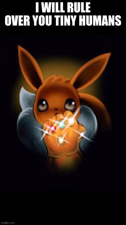 eevee will rule over you all | I WILL RULE OVER YOU TINY HUMANS | image tagged in eevee,meme | made w/ Imgflip meme maker