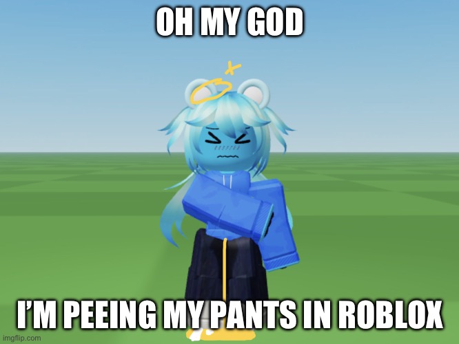 roblox | OH MY GOD; I’M PEEING MY PANTS IN ROBLOX | image tagged in skyocean peeing pants in roblox | made w/ Imgflip meme maker