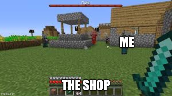 Minecraft Raid | ME THE SHOP | image tagged in minecraft raid | made w/ Imgflip meme maker