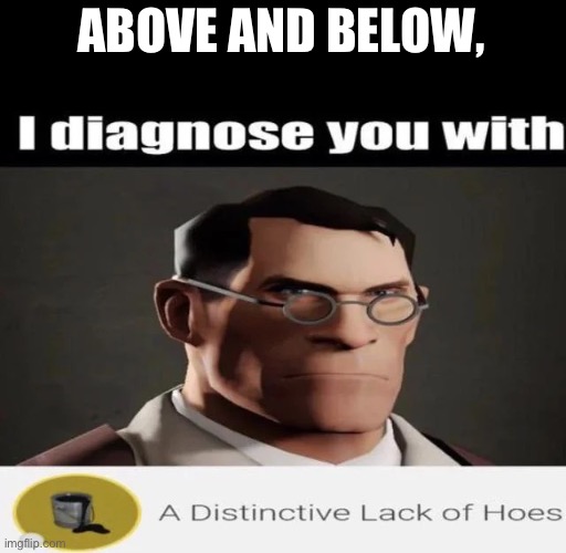 I diagnose you with A Distinctive Lack of Hoes | ABOVE AND BELOW, | image tagged in i diagnose you with a distinctive lack of hoes | made w/ Imgflip meme maker