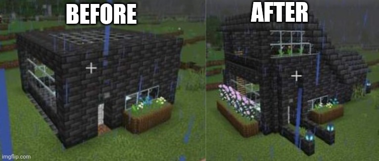 I turned a cube house into a house with depth and shape! | AFTER; BEFORE | image tagged in minecraft,nintendo switch,gaming,video games,building | made w/ Imgflip meme maker