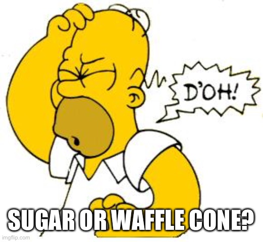homer doh | SUGAR OR WAFFLE CONE? | image tagged in homer doh | made w/ Imgflip meme maker