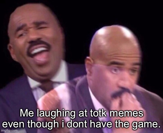 Still playing botw lul | Me laughing at totk memes even though i dont have the game. | image tagged in steve harvey laughing serious,legend of zelda,memes | made w/ Imgflip meme maker