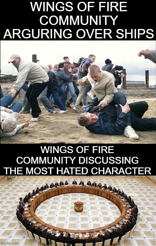 WINGS OF FIRE COMMUNITY DISCUSSING THE MOST HATED CHARACTER | image tagged in wof | made w/ Imgflip meme maker