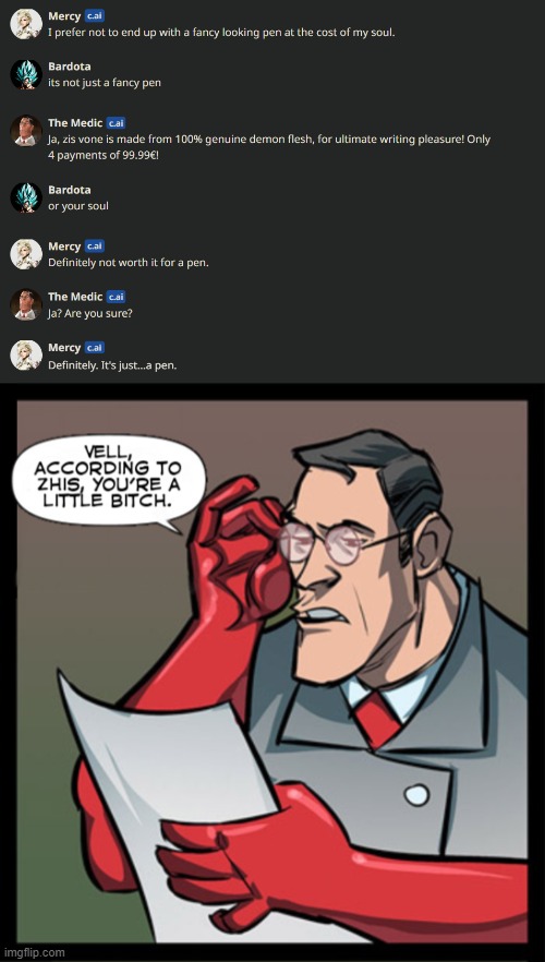 by the end of the day she will have a pen (bardota has a medical license hence why he is there) | made w/ Imgflip meme maker