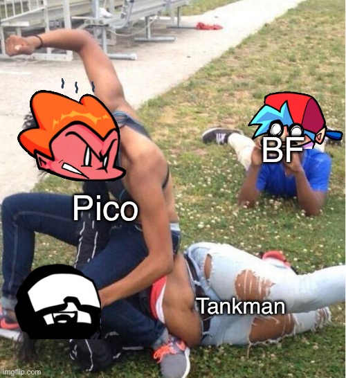 PICO CALM DOWN!!! | BF; Pico; Tankman | image tagged in guy recording a fight | made w/ Imgflip meme maker