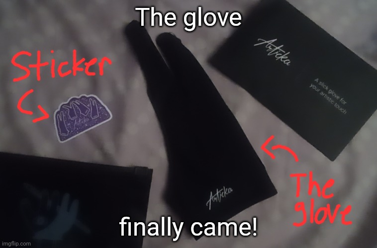 Yay! [The purple sticker came with the glove] | The glove; finally came! | image tagged in idk,stuff,s o u p,carck | made w/ Imgflip meme maker