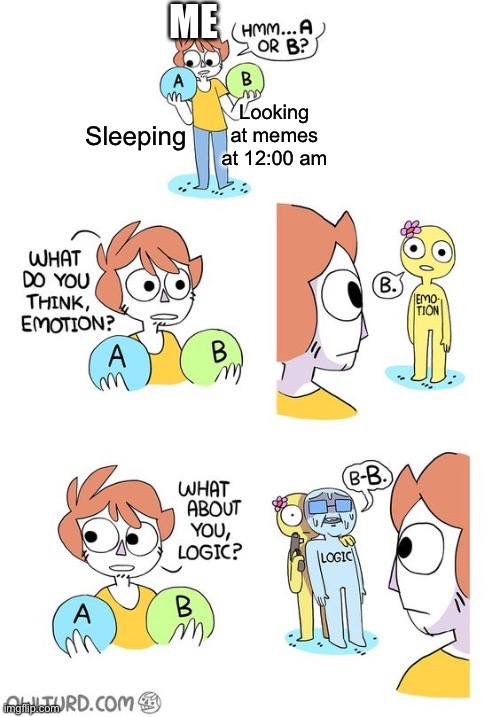 OwlTurd A Or B | ME Sleeping Looking at memes at 12:00 am | image tagged in owlturd a or b | made w/ Imgflip meme maker