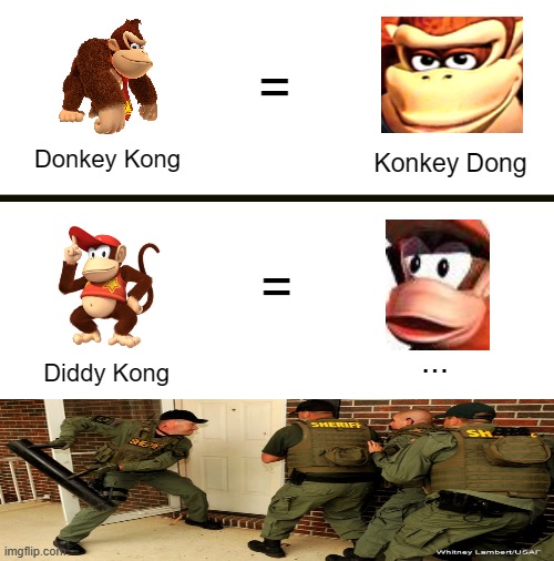 Blank White Template | =; Donkey Kong; Konkey Dong; =; ... Diddy Kong | image tagged in memes,funny,donkey kong,diddy kong | made w/ Imgflip meme maker