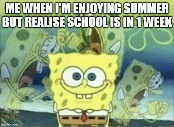 SpongeBob Internal Screaming | ME WHEN I'M ENJOYING SUMMER BUT REALISE SCHOOL IS IN 1 WEEK | image tagged in spongebob internal screaming | made w/ Imgflip meme maker