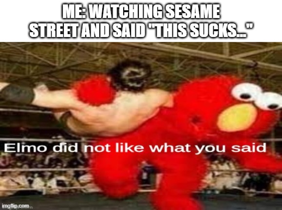 game over | ME: WATCHING SESAME STREET AND SAID "THIS SUCKS..." | image tagged in elmo did not like what you said | made w/ Imgflip meme maker
