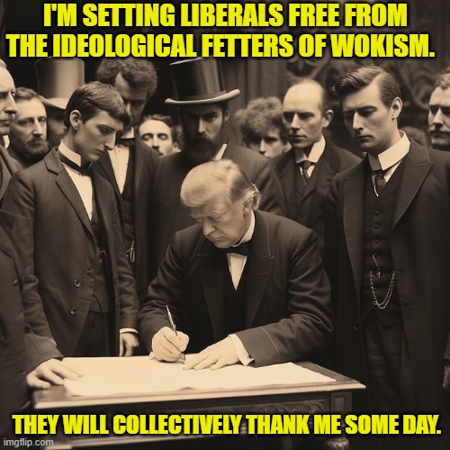 Wouldn't that be a hoot? | I'M SETTING LIBERALS FREE FROM THE IDEOLOGICAL FETTERS OF WOKISM. THEY WILL COLLECTIVELY THANK ME SOME DAY. | image tagged in yep | made w/ Imgflip meme maker
