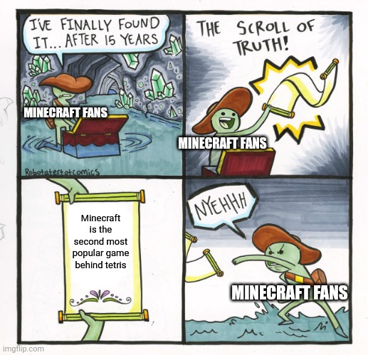 The Scroll Of Truth Meme | MINECRAFT FANS; MINECRAFT FANS; Minecraft is the second most popular game behind tetris; MINECRAFT FANS | image tagged in memes,the scroll of truth | made w/ Imgflip meme maker
