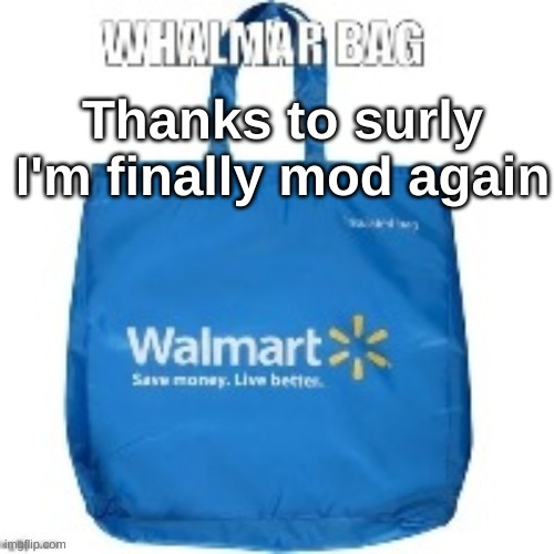 walmart bag | Thanks to surly I'm finally mod again | image tagged in walmart bag | made w/ Imgflip meme maker