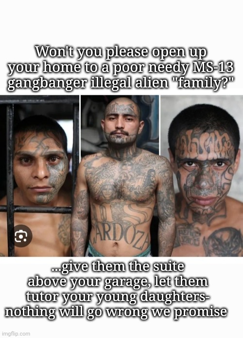 The world according to blue-state WACK-O Governors | Won't you please open up your home to a poor needy MS-13 gangbanger illegal alien "family?"; ...give them the suite above your garage, let them tutor your young daughters- nothing will go wrong we promise | image tagged in secure the border,fire and fury,all,libtards,vote,president trump | made w/ Imgflip meme maker