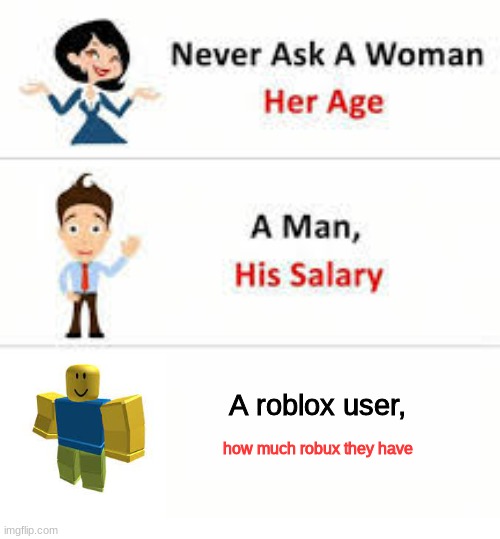 candice | A roblox user, how much robux they have | image tagged in never ask a woman her age | made w/ Imgflip meme maker