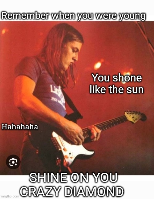 Wish you were here | Remember when you were young; You shone like the sun; Hahahaha; SHINE ON YOU CRAZY DIAMOND | image tagged in pink floyd,classic rock,rules | made w/ Imgflip meme maker