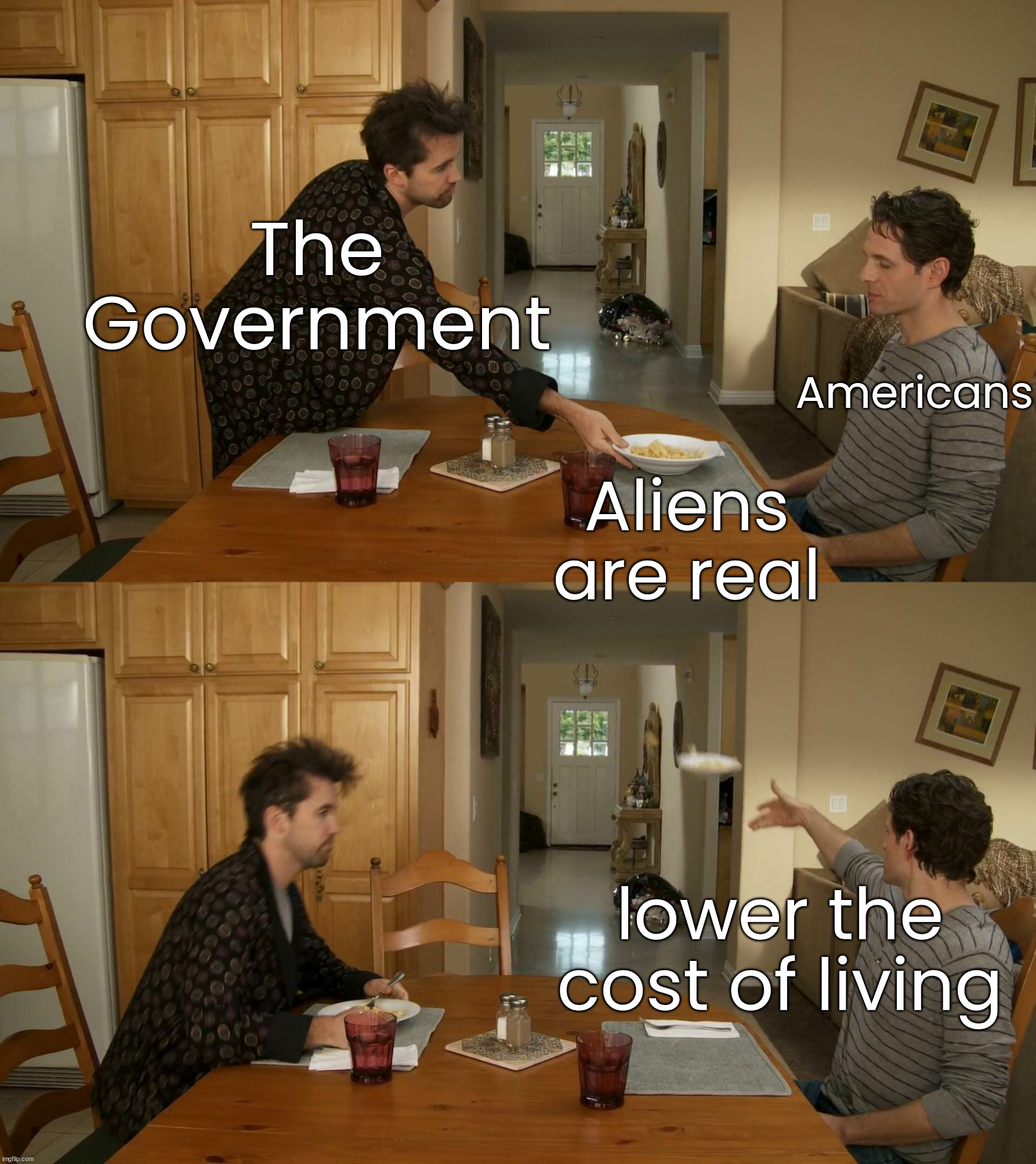 What will the next attempt at distaction be? | The Government; Americans; Aliens are real; lower the cost of living | image tagged in plate toss,political meme | made w/ Imgflip meme maker