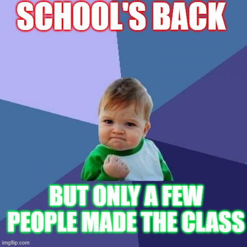 Success Kid | SCHOOL'S BACK; BUT ONLY A FEW PEOPLE MADE THE CLASS | image tagged in memes,success kid | made w/ Imgflip meme maker
