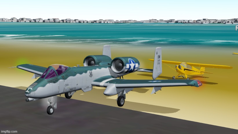 An A-10 babysitting a Piper Cub (GeoFS) | made w/ Imgflip meme maker