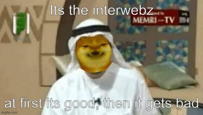 Muslim Arab Doge | Its the interwebz at first its good, then it gets bad | image tagged in muslim arab doge | made w/ Imgflip meme maker