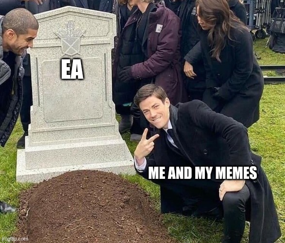 title here | EA; ME AND MY MEMES | image tagged in peace sign tombstone | made w/ Imgflip meme maker