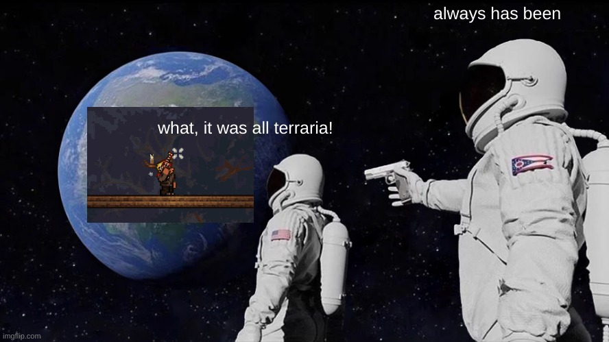 Always Has Been | always has been; what, it was all terraria! | image tagged in memes,always has been | made w/ Imgflip meme maker