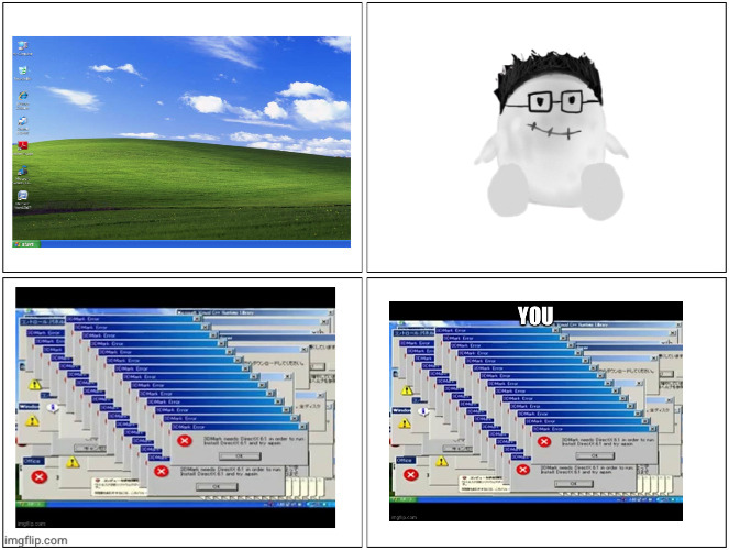 Windows XP normal vs error desktop | image tagged in windows xp normal vs error desktop | made w/ Imgflip meme maker