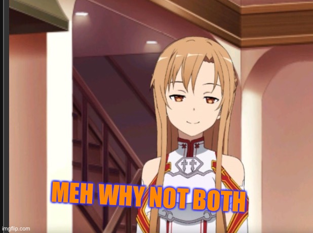 Asuna <3 | MEH WHY NOT BOTH | image tagged in asuna 3 | made w/ Imgflip meme maker