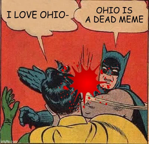 Batman Slapping Robin Meme | I LOVE OHIO-; OHIO IS A DEAD MEME | image tagged in memes,batman slapping robin | made w/ Imgflip meme maker