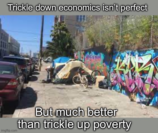 Blue cities sure are nasty | Trickle down economics isn’t perfect; But much better than trickle up poverty | image tagged in victims of leftist terrorism the citizens of san francisco,politics lol,memes | made w/ Imgflip meme maker