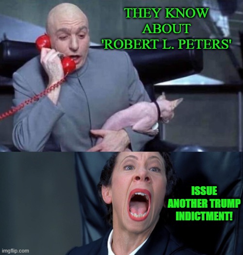Biden's Ukraine Deal Pseudonym | THEY KNOW ABOUT 'ROBERT L. PETERS'; ISSUE ANOTHER TRUMP INDICTMENT! | image tagged in dr evil and frau | made w/ Imgflip meme maker