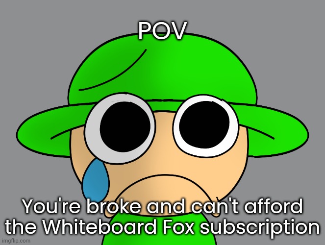 Literally me | POV; You're broke and can't afford the Whiteboard Fox subscription | image tagged in sad bandu 2,idk,stuff,s o u p,carck | made w/ Imgflip meme maker