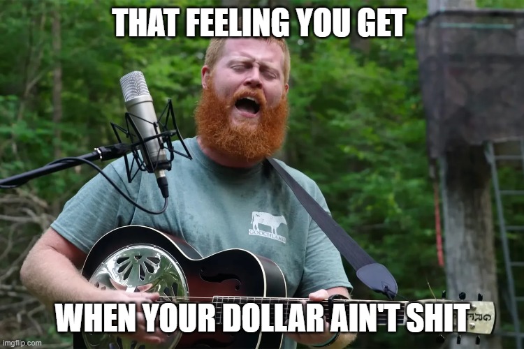 Ahhhhhh My Dollar Aint Shit | THAT FEELING YOU GET; WHEN YOUR DOLLAR AIN'T SHIT | image tagged in rich,rich people,oliver anthony,music,usa | made w/ Imgflip meme maker